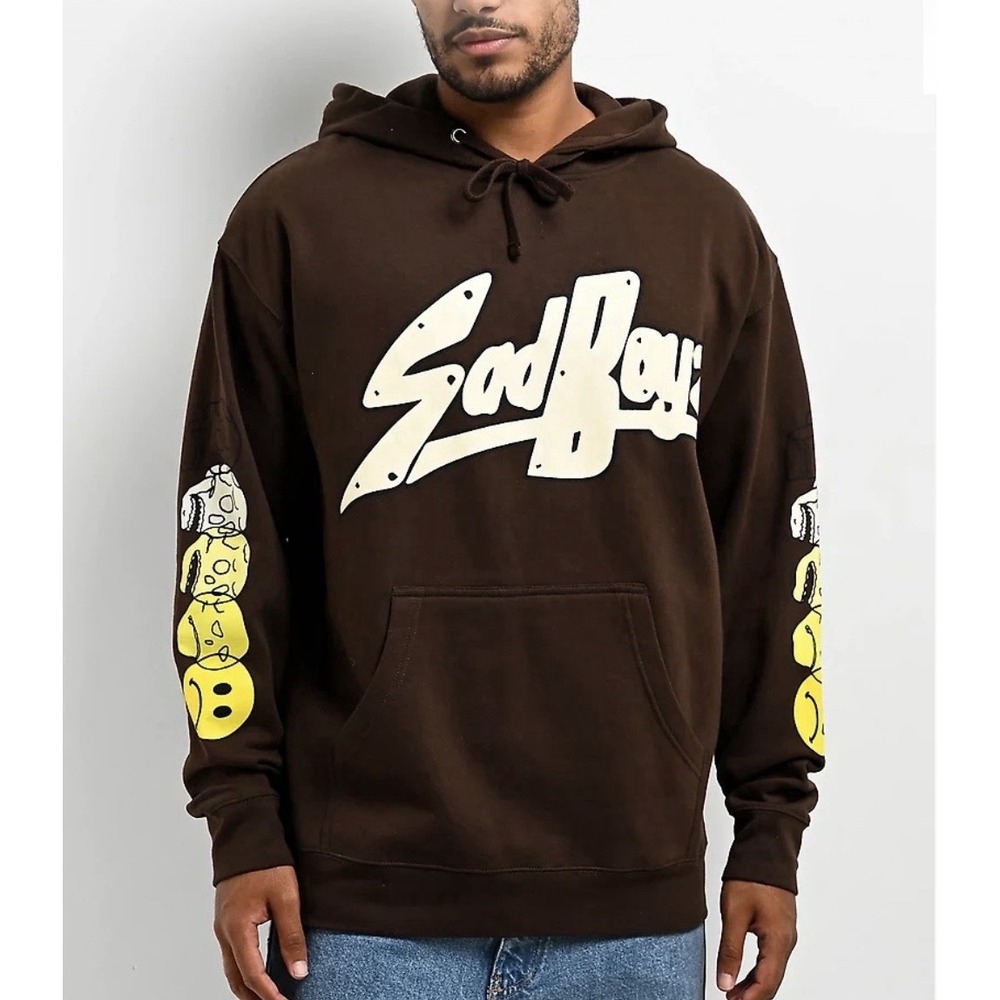 ȘAD BOYZ by Junior H Faces Brown Hoodie in Franklin, TN By SAD BOYZ